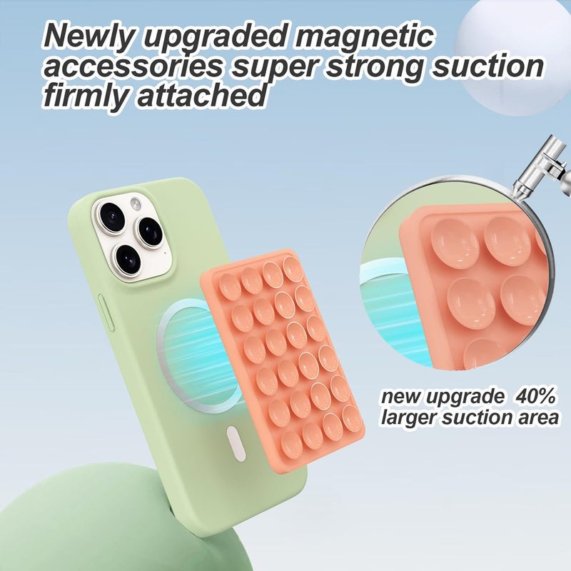 OPOM Magnetic Suction Phone Mount for MagSafe Case,Silicone Sticky Phone Grip Holder for iPhone,Removable Hands-Free Selfie/Video for TikTok & Instagram Influencer/Creator (Orange) - Image 2